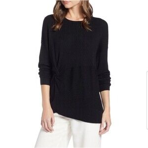 Something Navy Black Ribbed Knotted Oversized Sweater XS